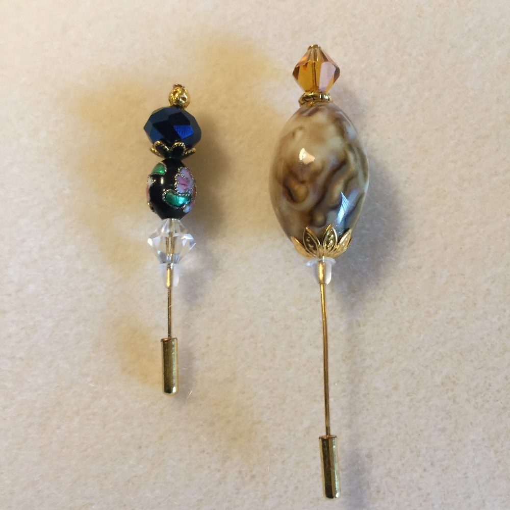 A set of 2 Handmade beaded Lapel stick pins or Hat pins by Unique By Faith®.